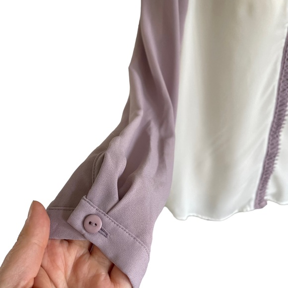 LIZ JORDAN Sz10 White and lilac blouse with button front detailing - Picture 3 of 9